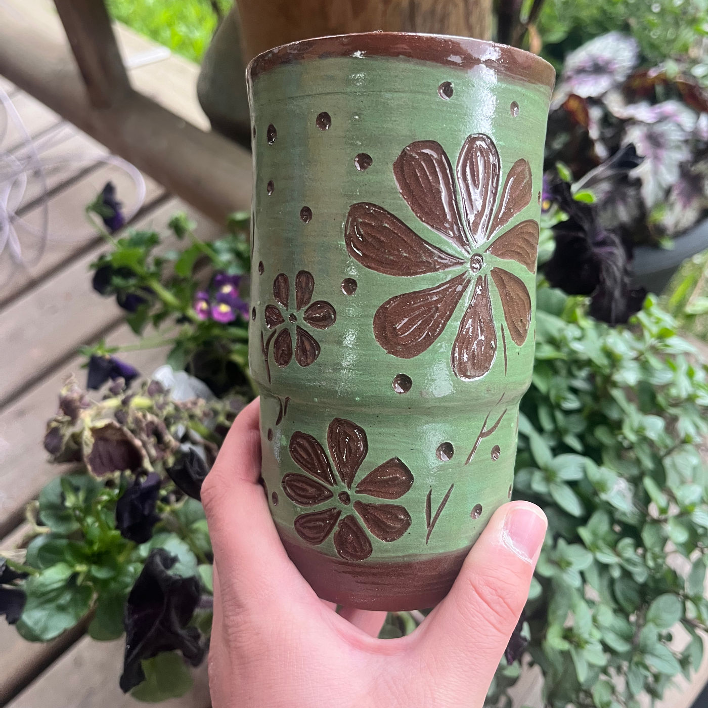 Green Flower Travel Mug